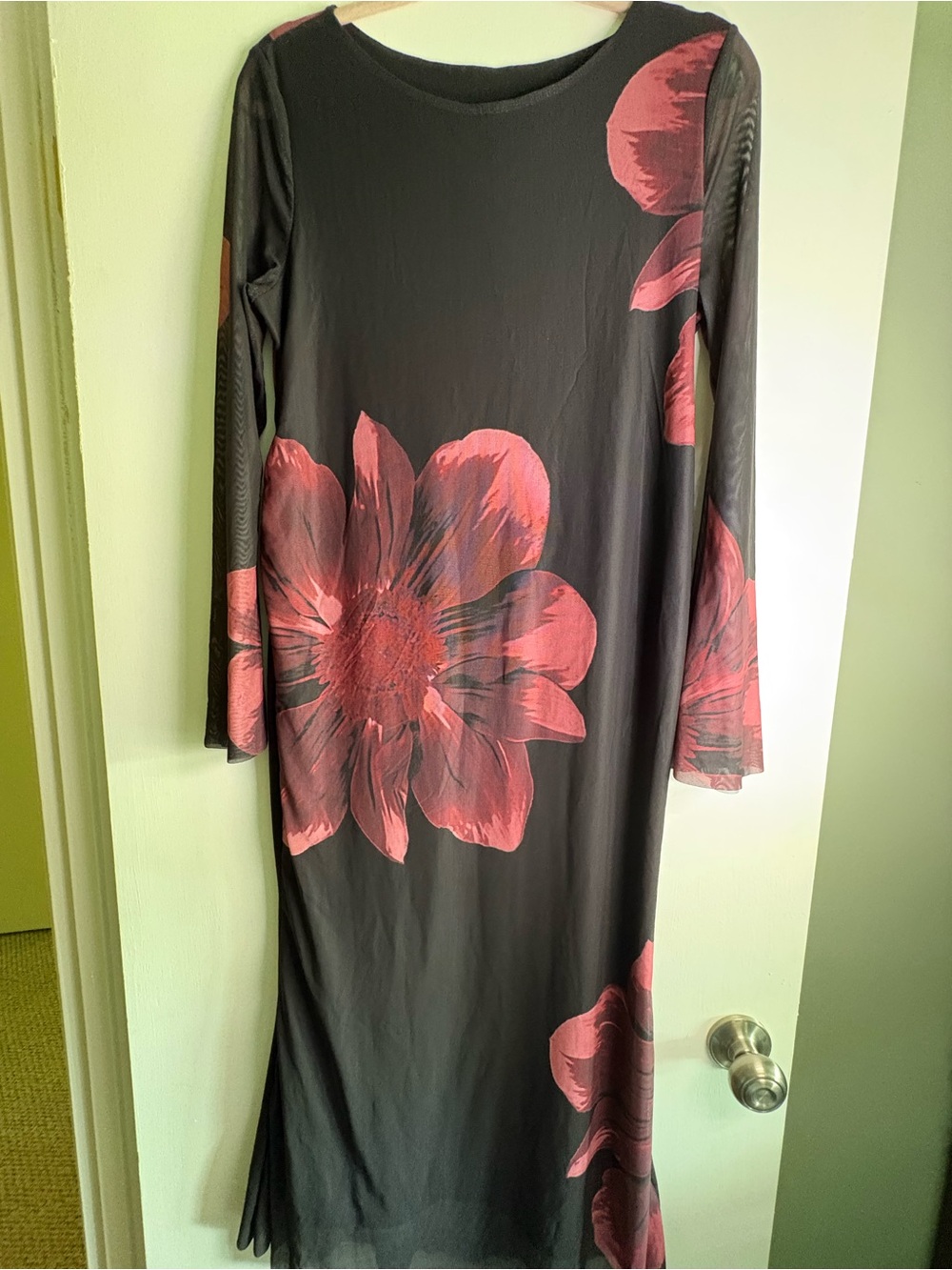 Black Floral Long Sleeve Maxi Dress - Pink Flower Print